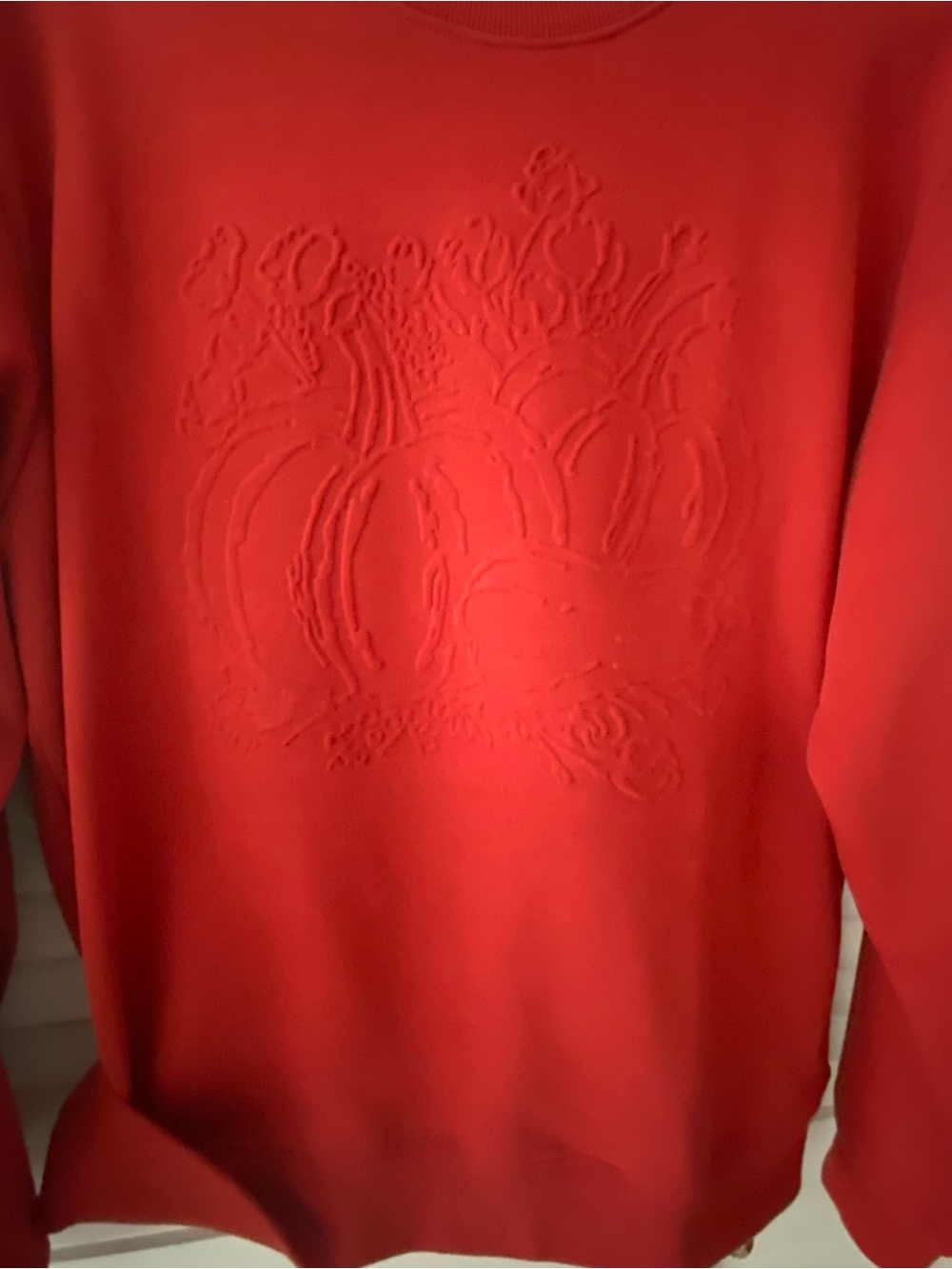 One24 Rags women Pumpkin Orange Crewneck Sweater with Embossed Pumpkin Motif-M